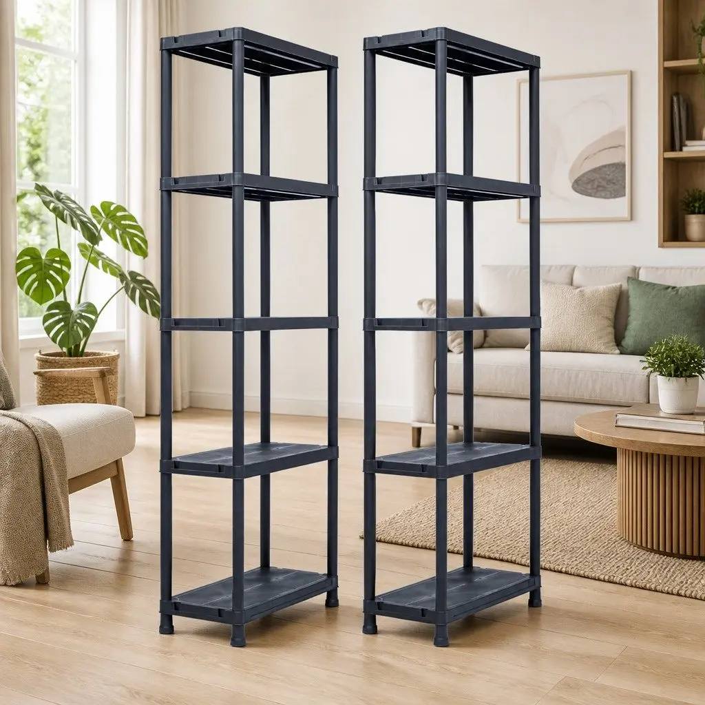 Storage Shelf Racks Black Plastic Shelving Unit 60 x 30 x 180 cm