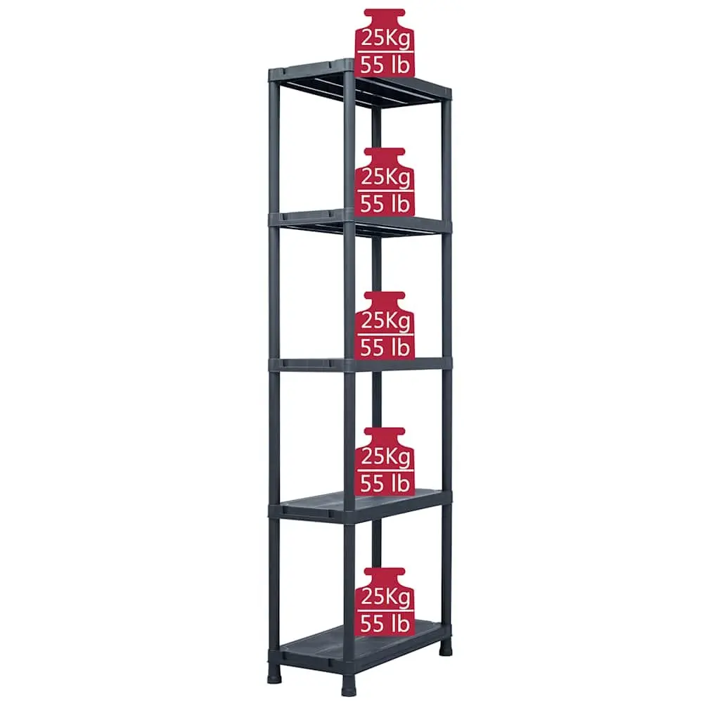 Storage Shelf Racks Black Plastic 60x30x180 cm 5 Piece