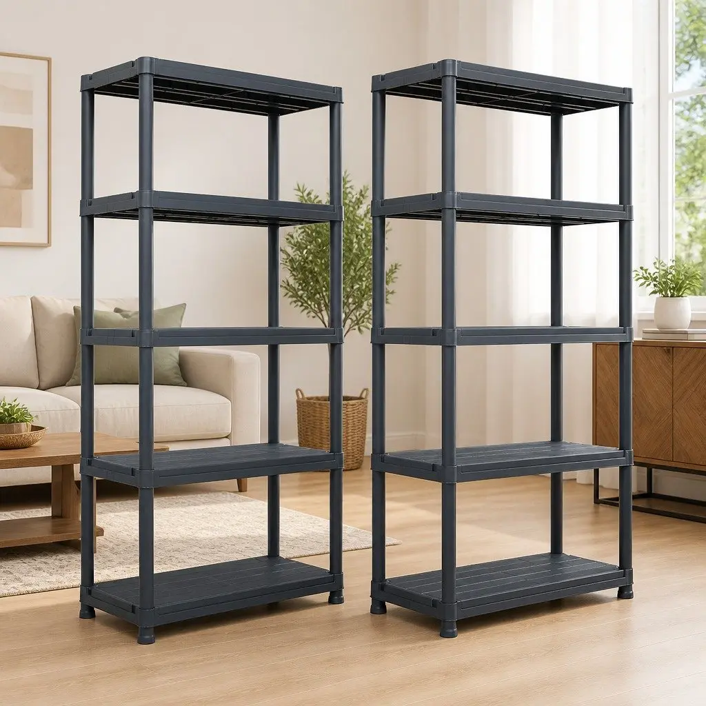 Storage Shelf Rack Plastic Black 80x40x180cm 2 Pcs