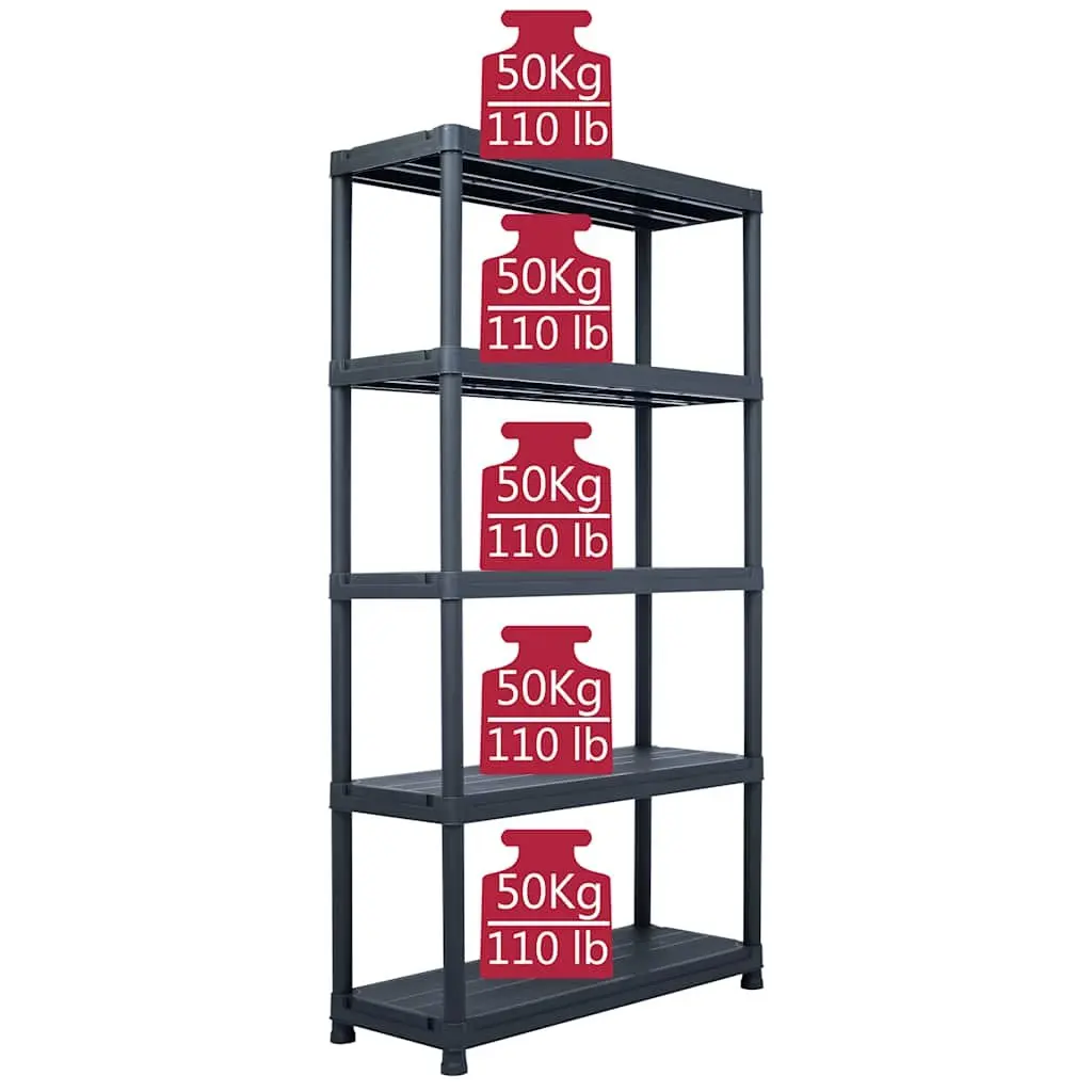 Storage Shelf Rack Plastic Black 80x40x180cm 2 Pcs