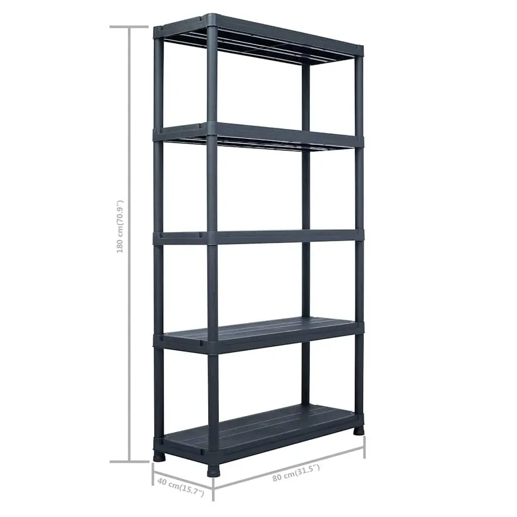 Storage Shelf Rack Plastic Black 80x40x180cm 2 Pcs