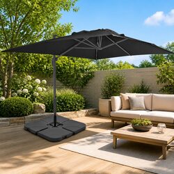 Garden Parasol with Portable Base Grey Outdoor Umbrella UV-Resistant Sunshade