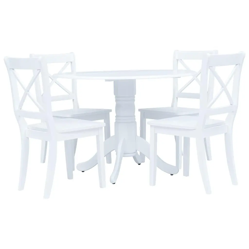 White Wooden Dining Set 5 Piece Table and Chairs for Kitchen and Dining Room