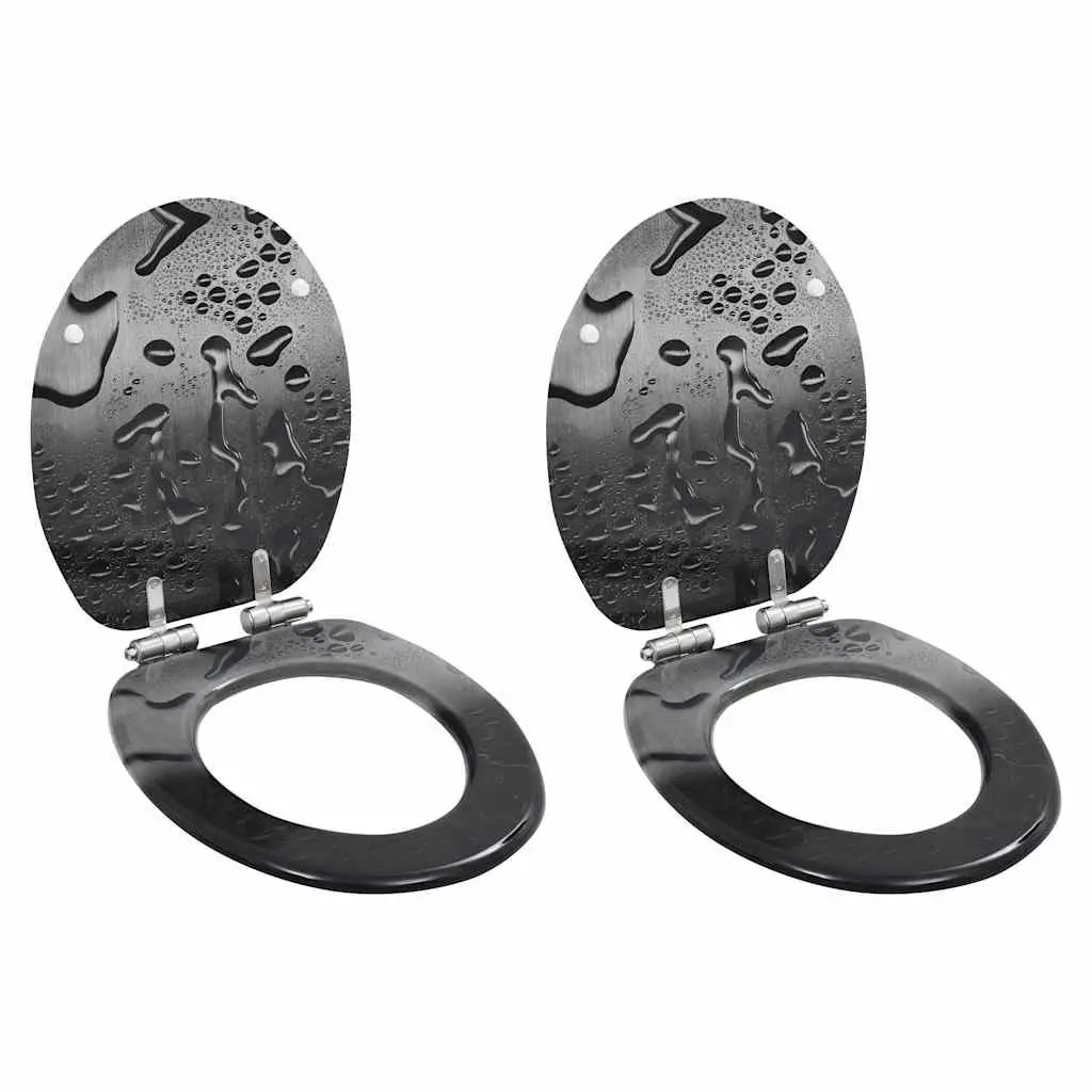 Toilet Seats 2 Pack with Soft Close Lids Water Drop Design Grey Bathroom