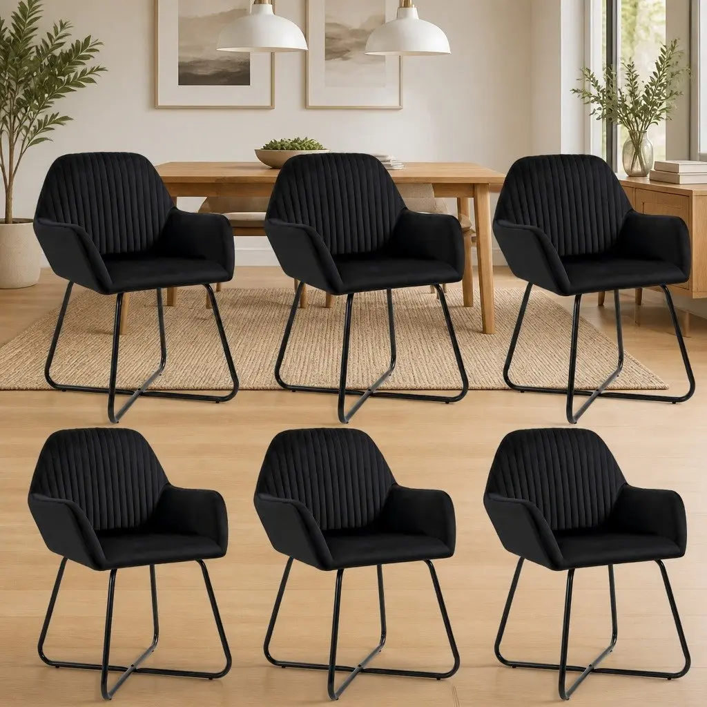Dining Chairs Set of 6 Black Velvet Kitchen Living Room Seating Furniture
