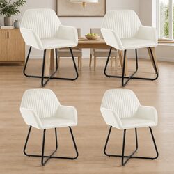 Dining Chairs Set of 4 Cream Velvet Kitchen Room Seating Furniture Armrest