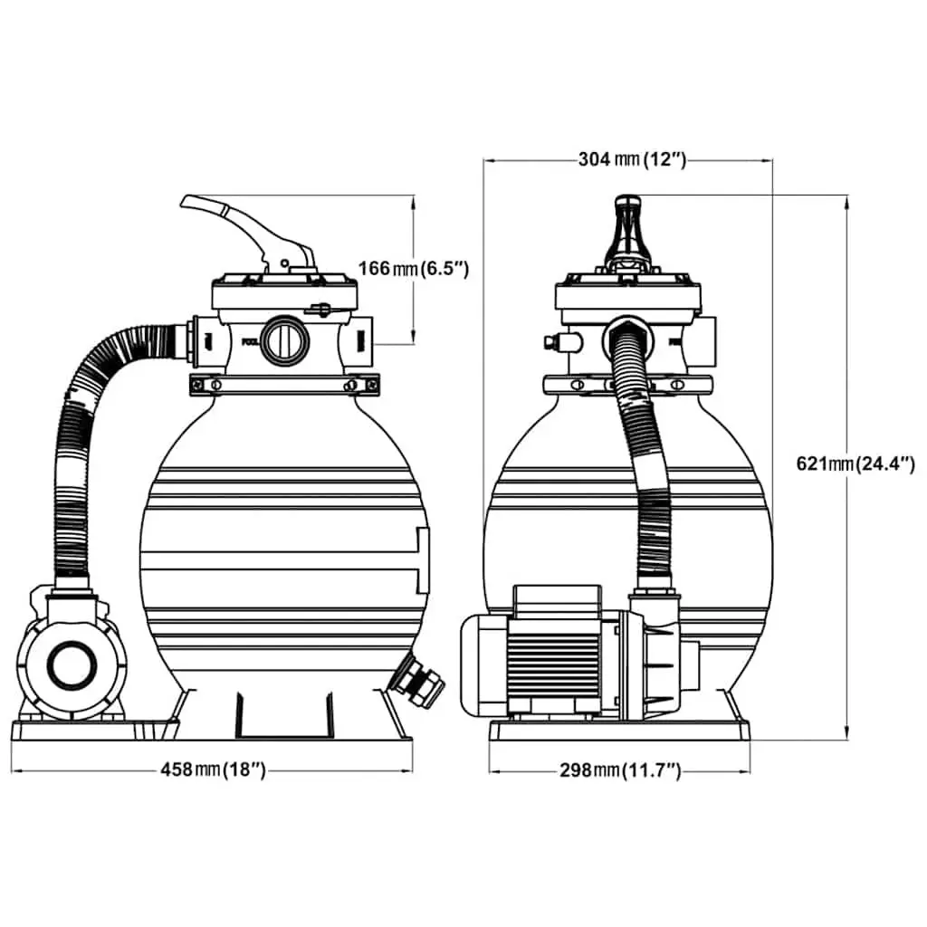 Sand Filter Pump 400W 11000 L/h Durable Corrosion Proof Above Ground Pool Filtration System Set of 2
