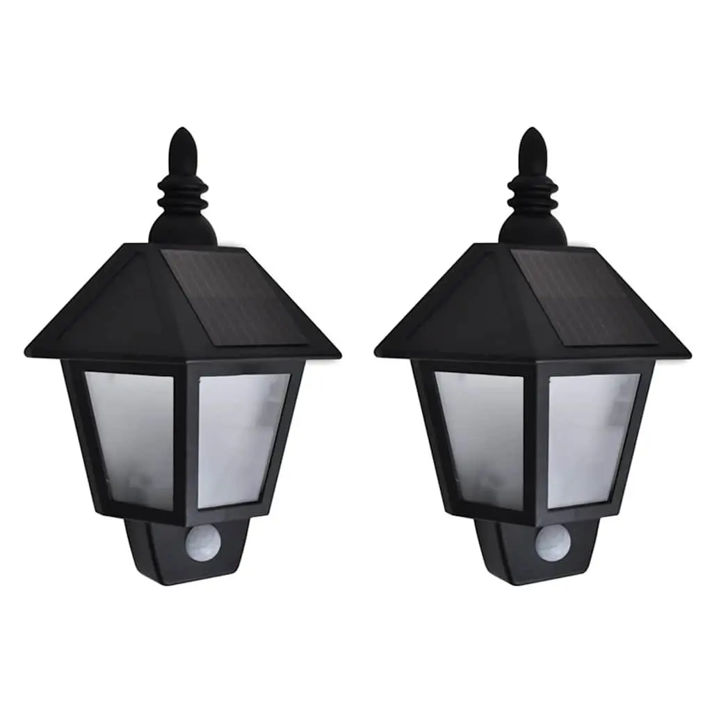 Solar Wall Lamps 2 pcs Motion Sensor Outdoor Garden Patio Fence Lighting Black