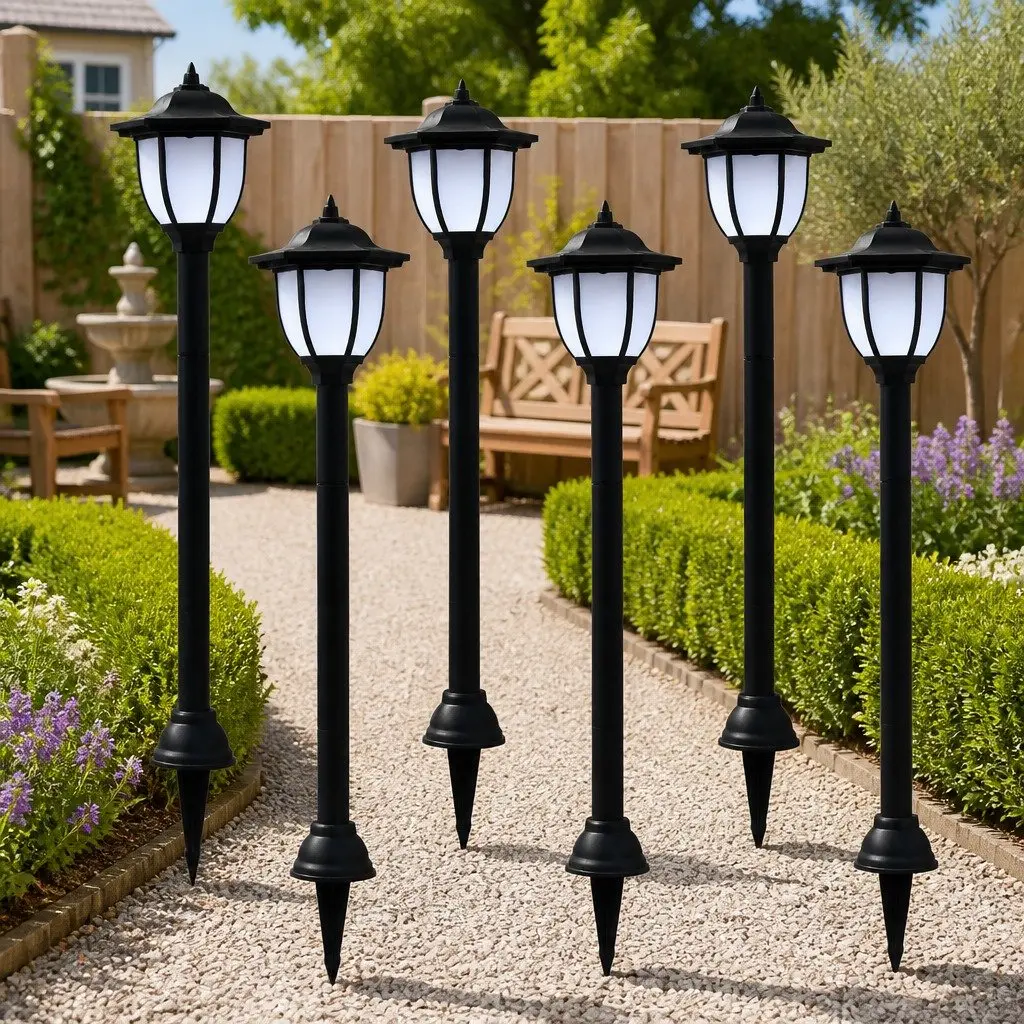 Outdoor Solar LED Lamps 6 Pack Garden Patio Pathway Automatic Dusk Lighting