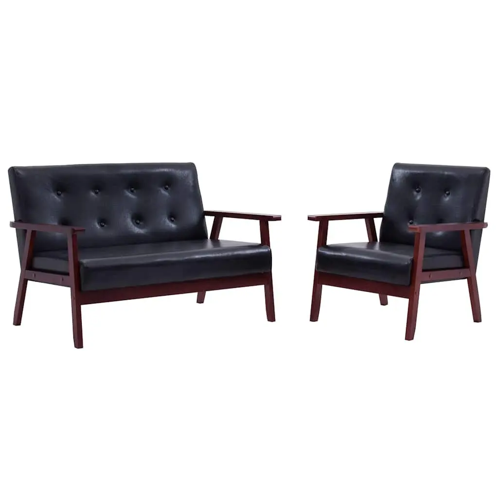 Sofa Set Faux Leather Black 2 Piece 2-Seater Lounge Couch Armchair