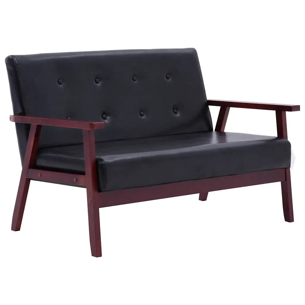 Sofa Set Faux Leather Black 2 Piece 2-Seater Lounge Couch Armchair