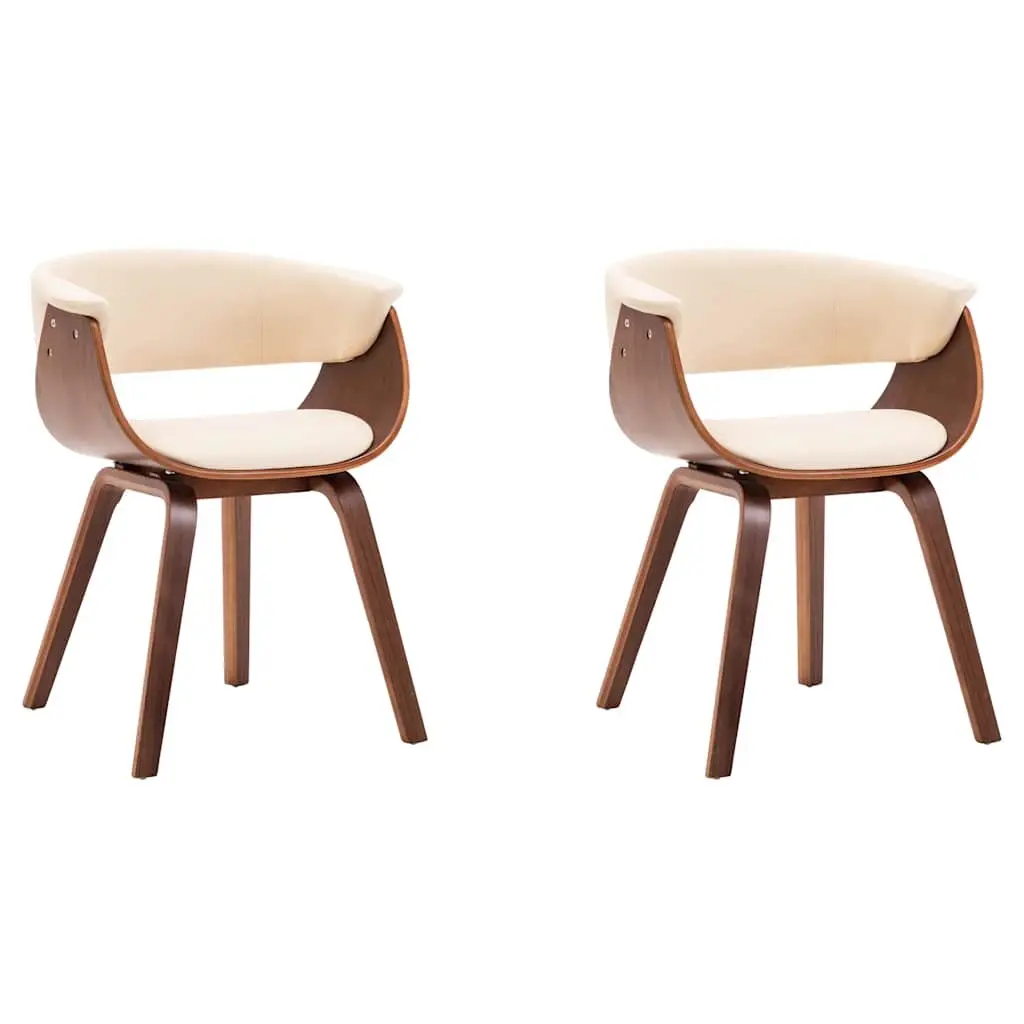 Dining Chairs Cream Faux Leather Upholstered Bent Wood Frame Set of 2