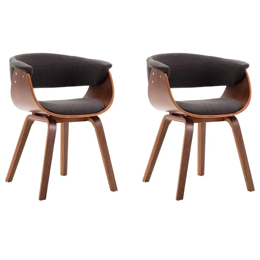 Dining Chairs Set 2 pcs Grey Bent Wood Frame Fabric Upholstered