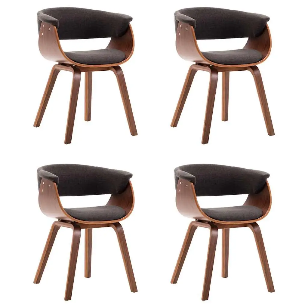 Dining Chairs Set 4 pcs Grey Fabric Upholstered Bent Wood Frame