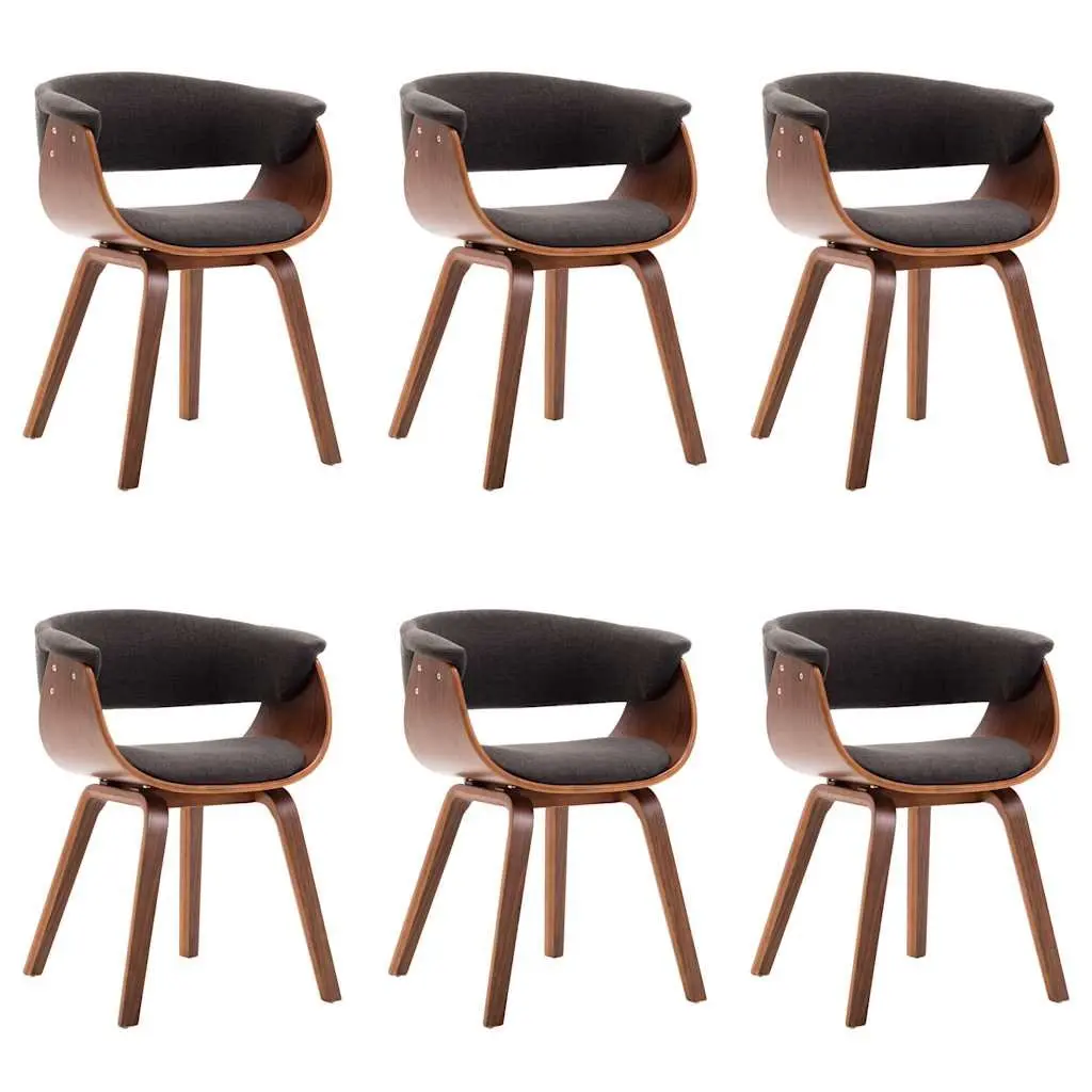 Dining Chairs Set 6 pcs Grey Bent Wood Frame Fabric Seat Kitchen Room Furniture