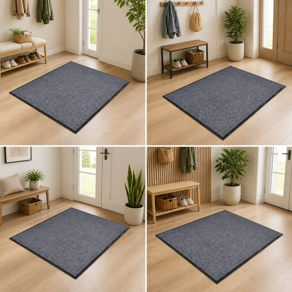 Grey PVC Door Mats Set of 4, 90x60 cm Non-Slip