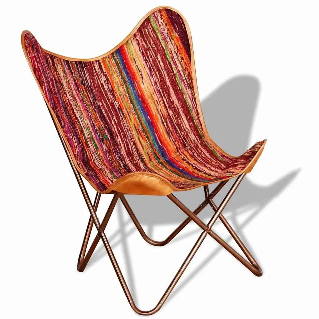 Butterfly Chairs 2 pcs Multicolour Chindi Fabric Armchair Retro Design Relaxing