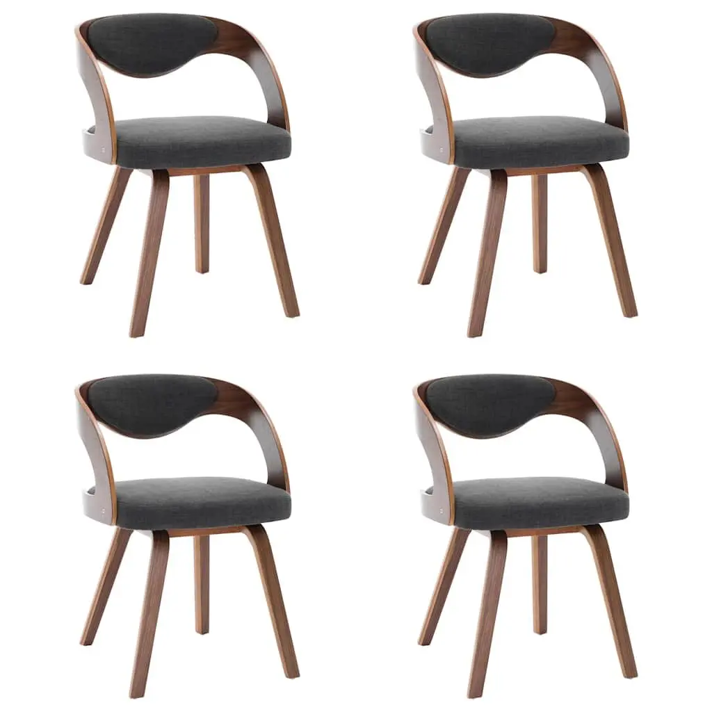 Dining Chairs Set Grey Bent Wood Frame Fabric Upholstered