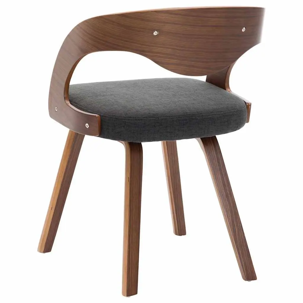 Dining Chairs Grey Fabric Upholstered Bent Wood Frame 6 Piece