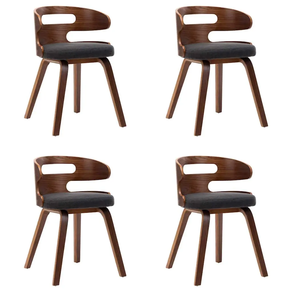 Dining Chairs Set 4 pcs Grey Bent Wood Frame Fabric Upholstered Kitchen Seating