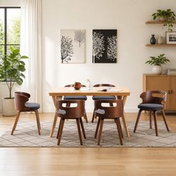 Dining Chairs Set 6 pcs Grey Bent Wood Frame Fabric Upholstered Kitchen Seating