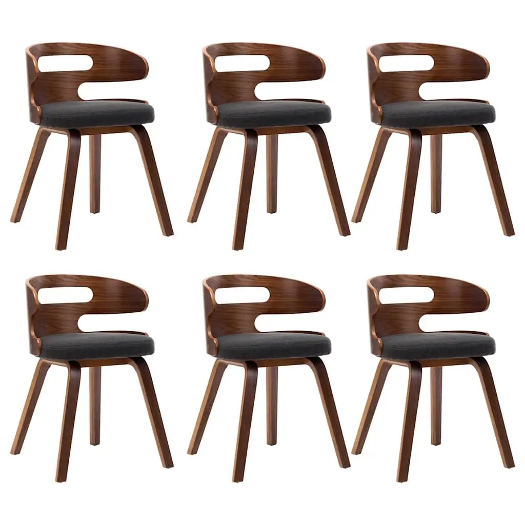 Dining Chairs Set 6 pcs Grey Bent Wood Frame Fabric Upholstered Kitchen Seating