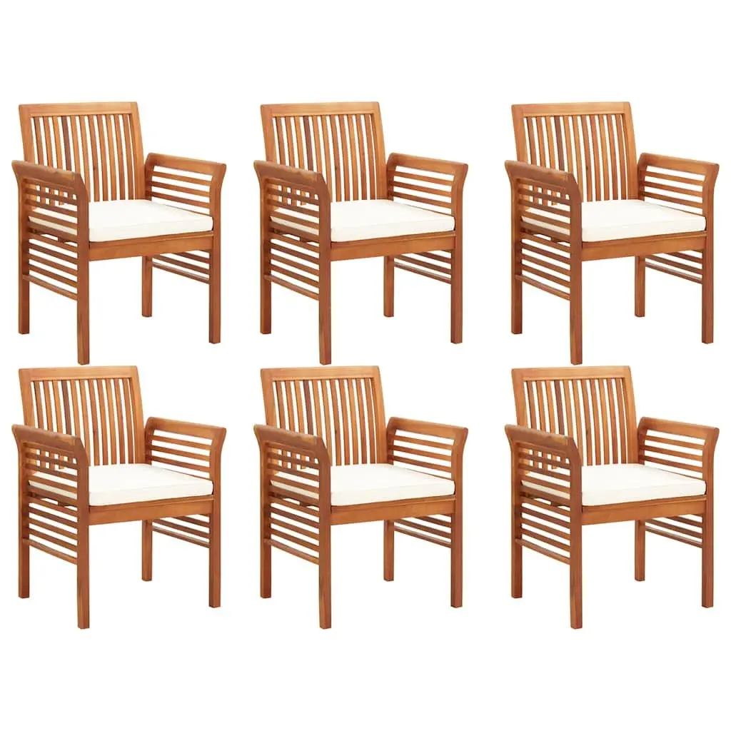 7 Piece Outdoor Dining Set Brown Wood Acacia Table Slatted Chairs Cushions