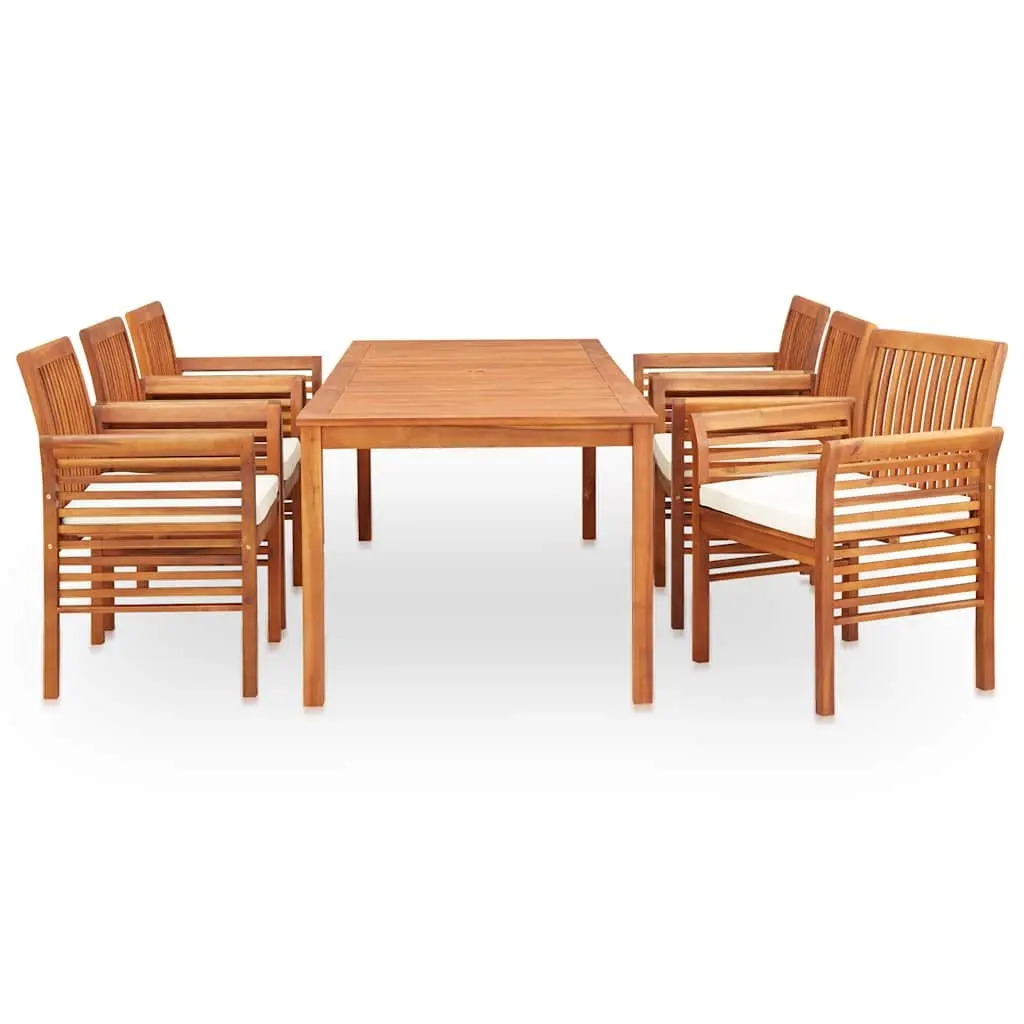 7 Piece Outdoor Dining Set Brown Wood Acacia Table Slatted Chairs Cushions