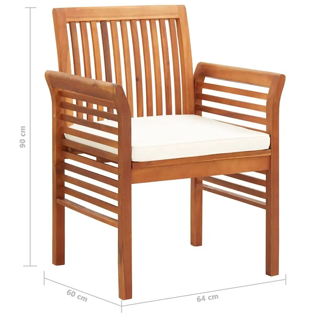 7 Piece Outdoor Dining Set Brown Wood Acacia Table Slatted Chairs Cushions