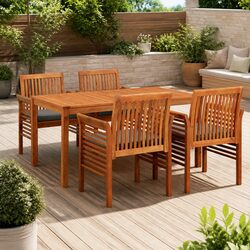 5 Piece Outdoor Dining Set Wood Acacia Table Chairs with Cushions Patio