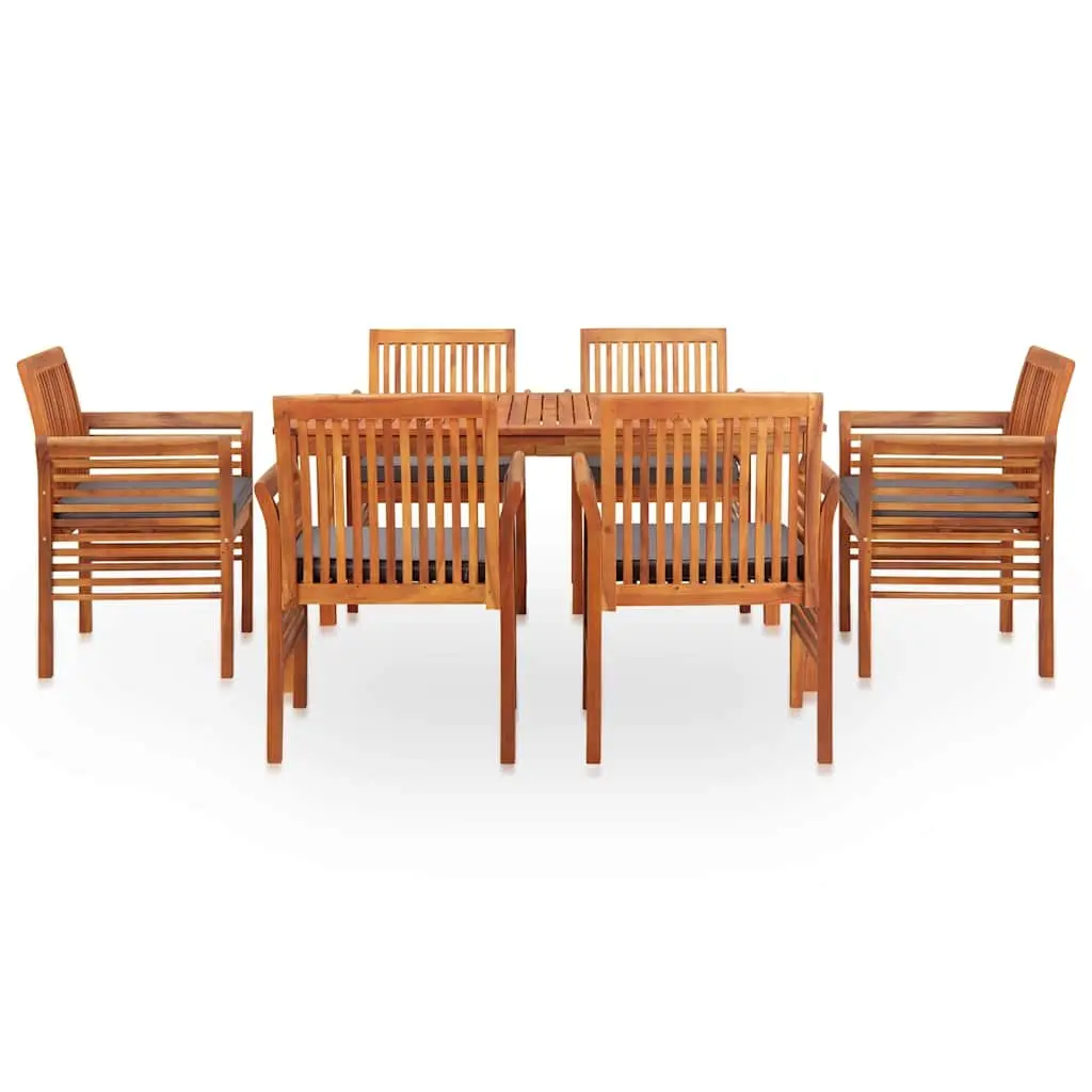 7 Piece Outdoor Dining Set Brown Solid Wood Acacia Table and Chair Cushions