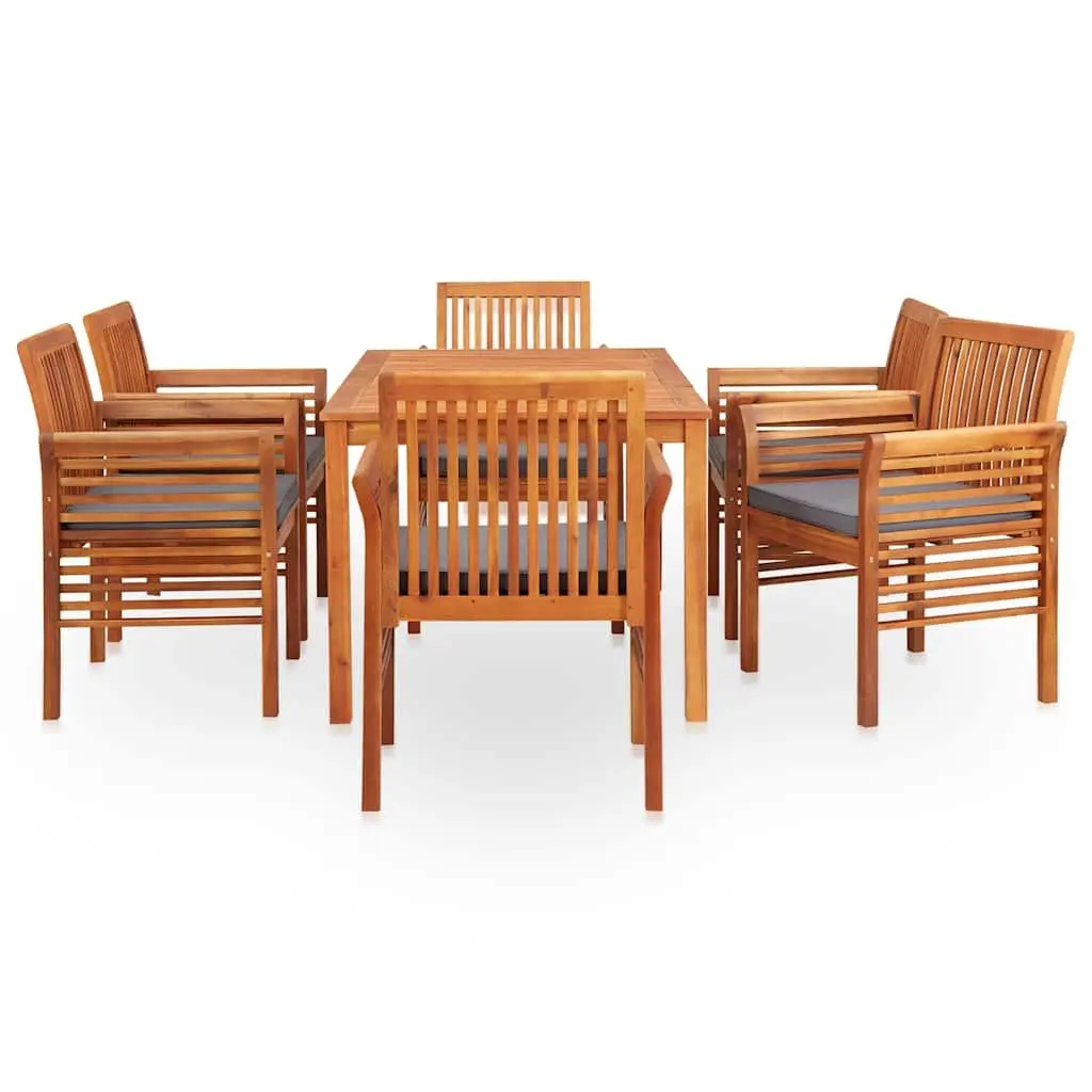7 Piece Outdoor Dining Set Brown Solid Wood Acacia Table and Chair Cushions