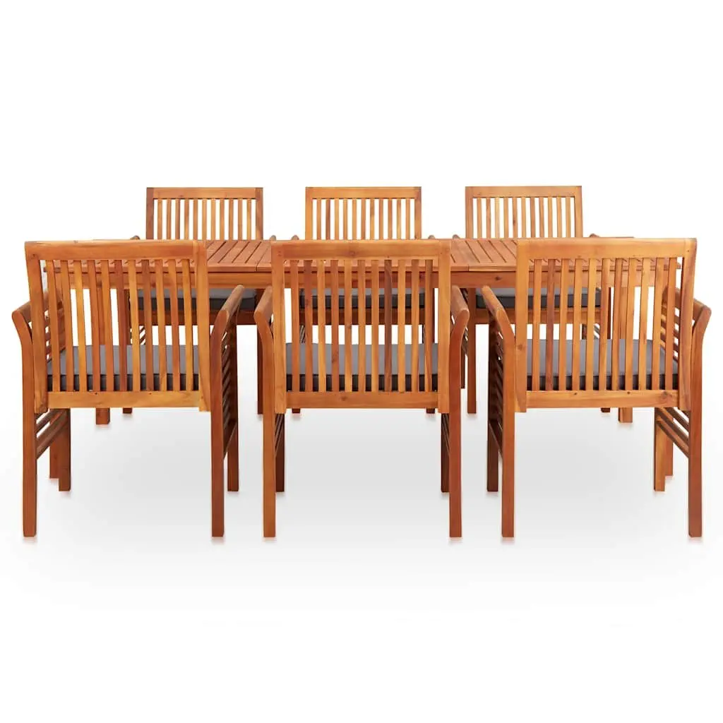7 Piece Outdoor Dining Set Solid Wood Acacia Brown Table Chairs with Cushions