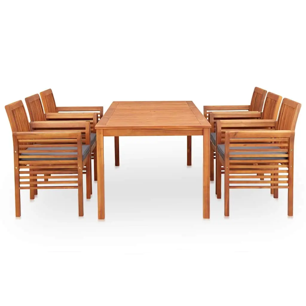 7 Piece Outdoor Dining Set Solid Wood Acacia Brown Table Chairs with Cushions