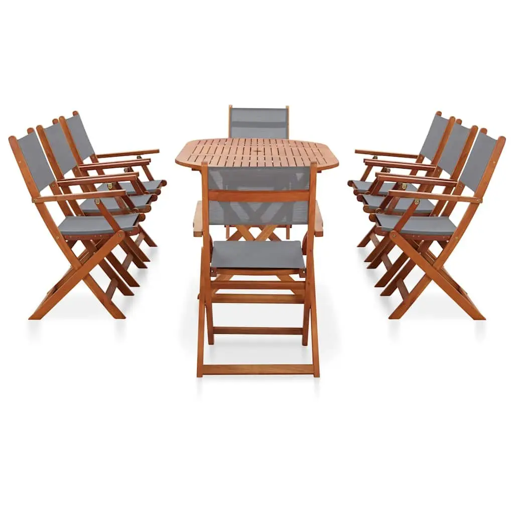 9 Piece Outdoor Dining Set Grey Eucalyptus Wood Textilene Folding Patio