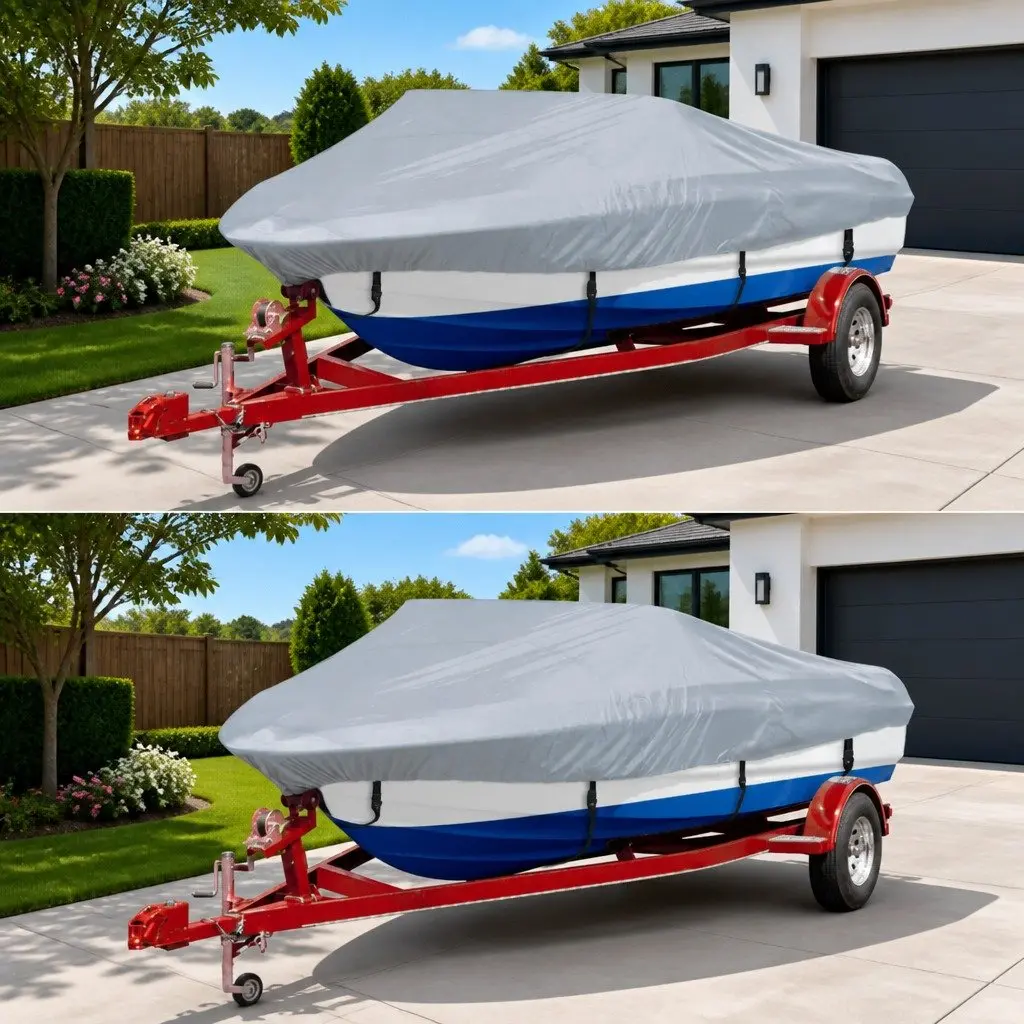 Boat Cover 2pcs Grey Storage Protection Mooring Hull Waterproof Heavy Duty