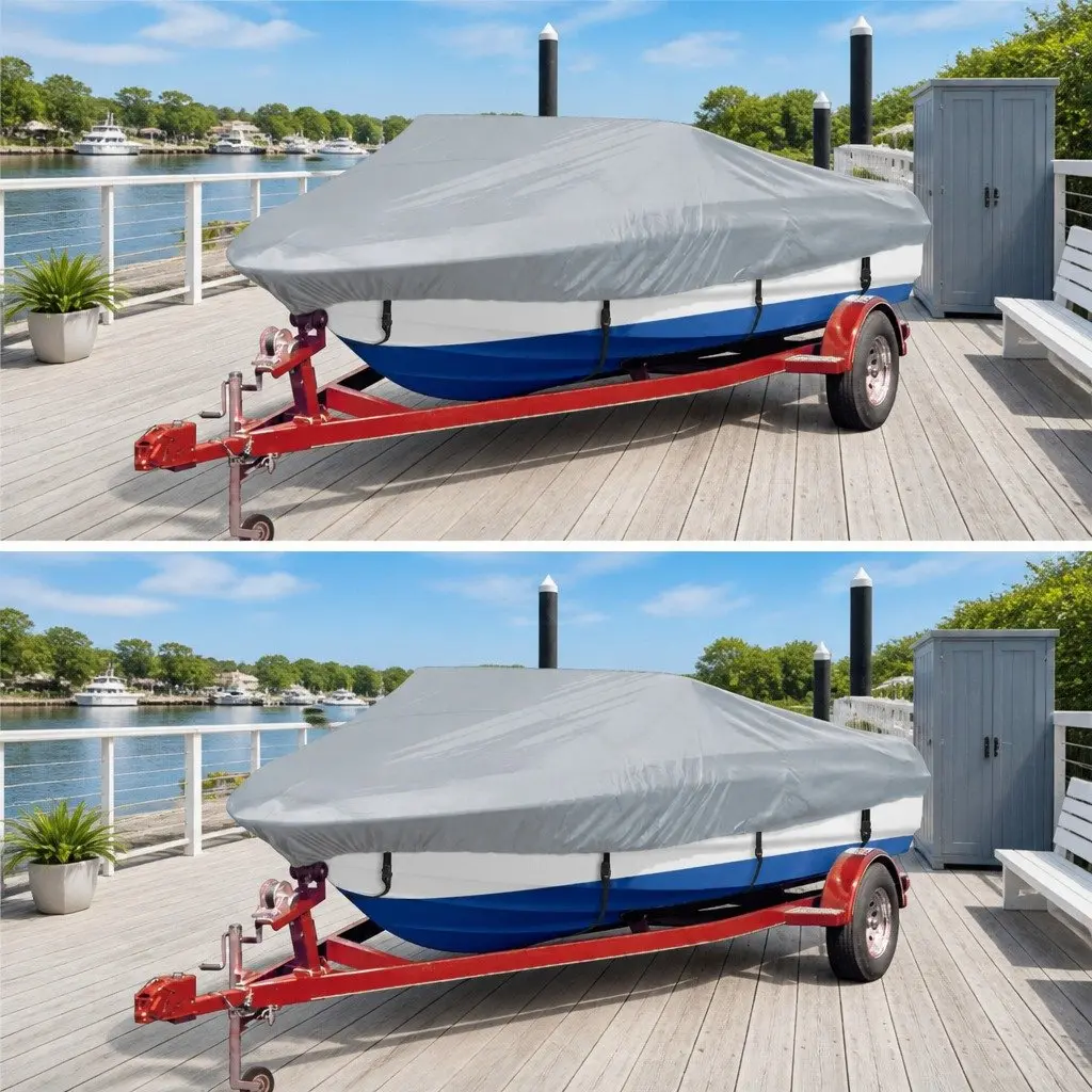 Boat Storage Covers 2 Pack Grey 427-488cm Length Heavy Duty Mooring Protection