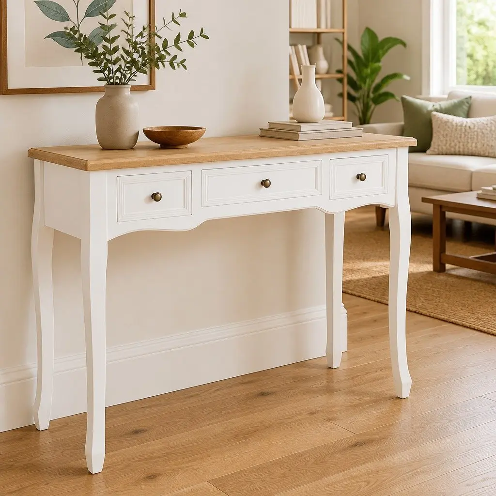 End Table Console Dressing with 3 Drawers White