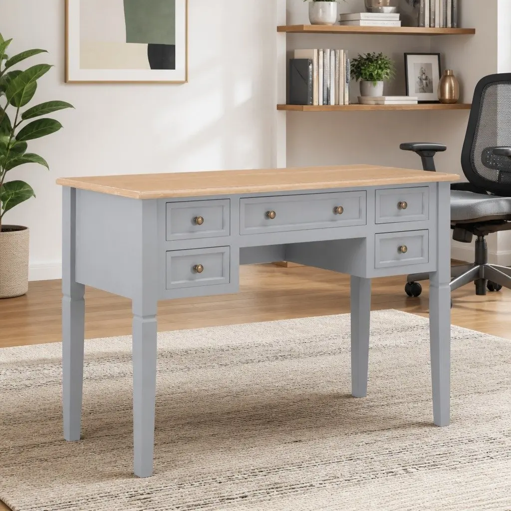 Writing Desk Grey Wood Five Drawer 1095 x 450 x 775 mm
