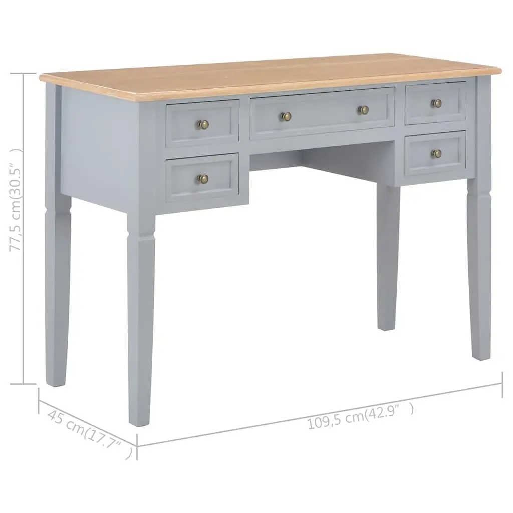 Writing Desk Grey Wood Five Drawer 1095 x 450 x 775 mm