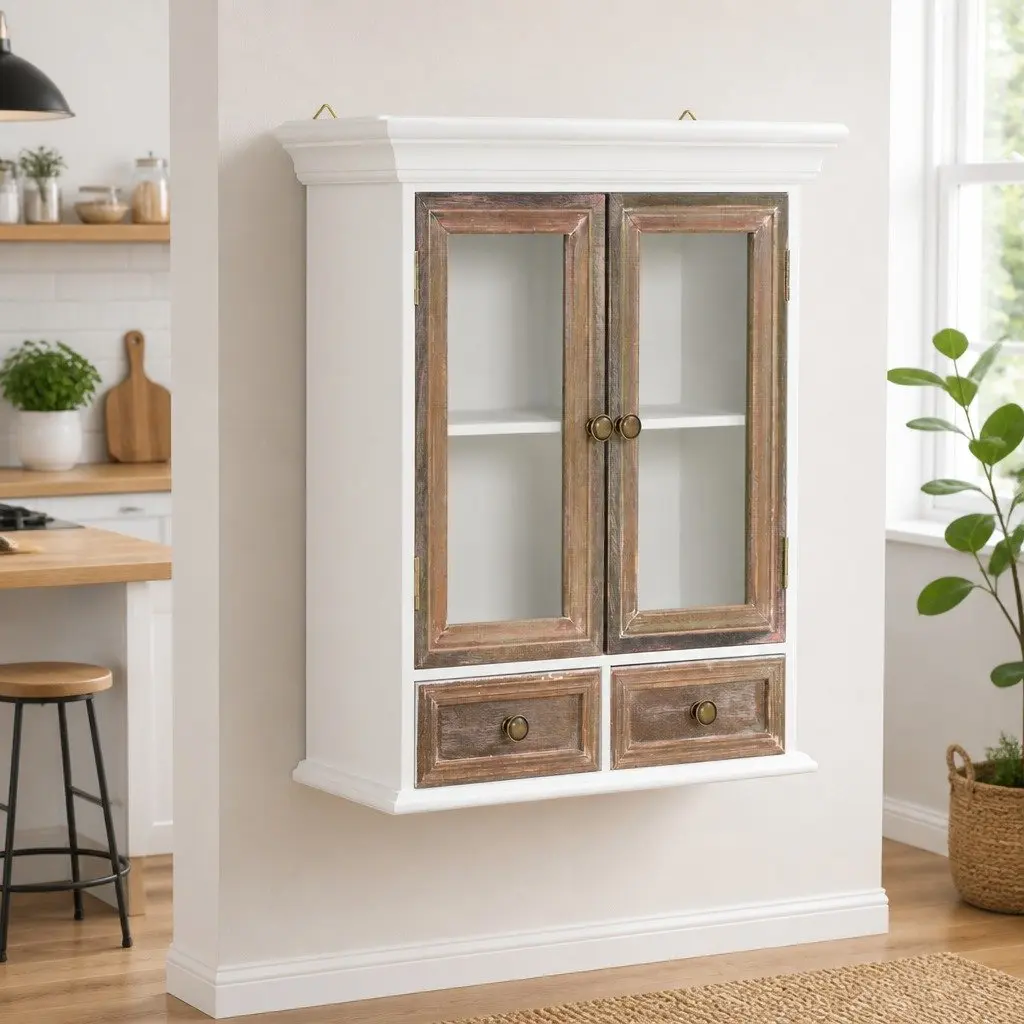 Wall Cabinet White French Style 49x22x59cm Storage Cupboard