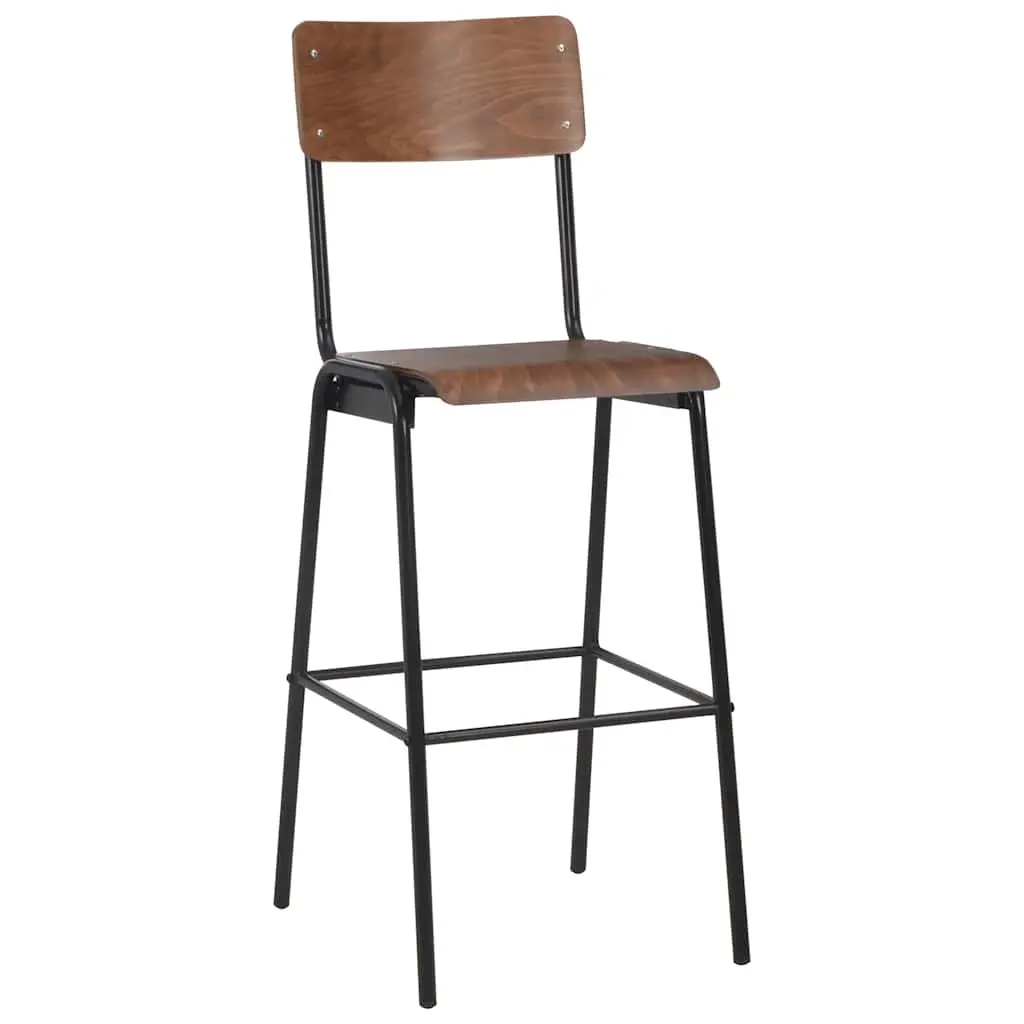 Bar Stools Set Stackable Brown Plywood Seat 2 Pieces