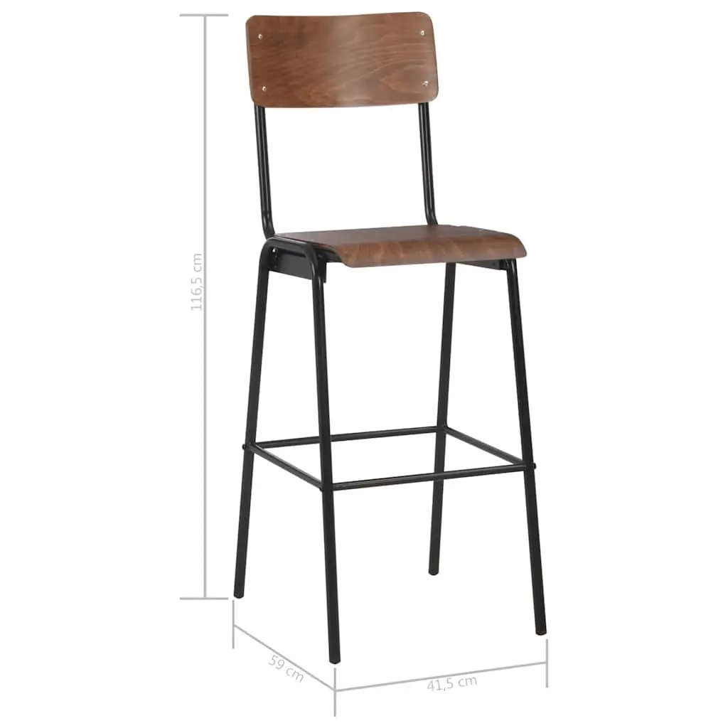 Bar Stools Set Stackable Brown Plywood Seat 2 Pieces
