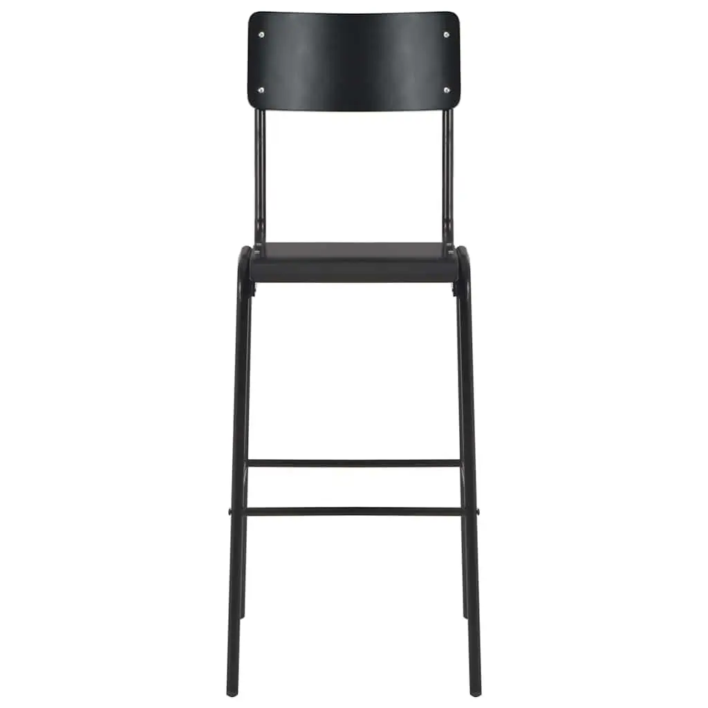 Bar Stools Stackable Black Plywood Kitchen Dining Chairs 2 pcs Steel Legs