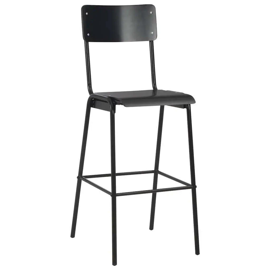 Bar Stools Stackable Black Plywood Kitchen Dining Chairs 2 pcs Steel Legs