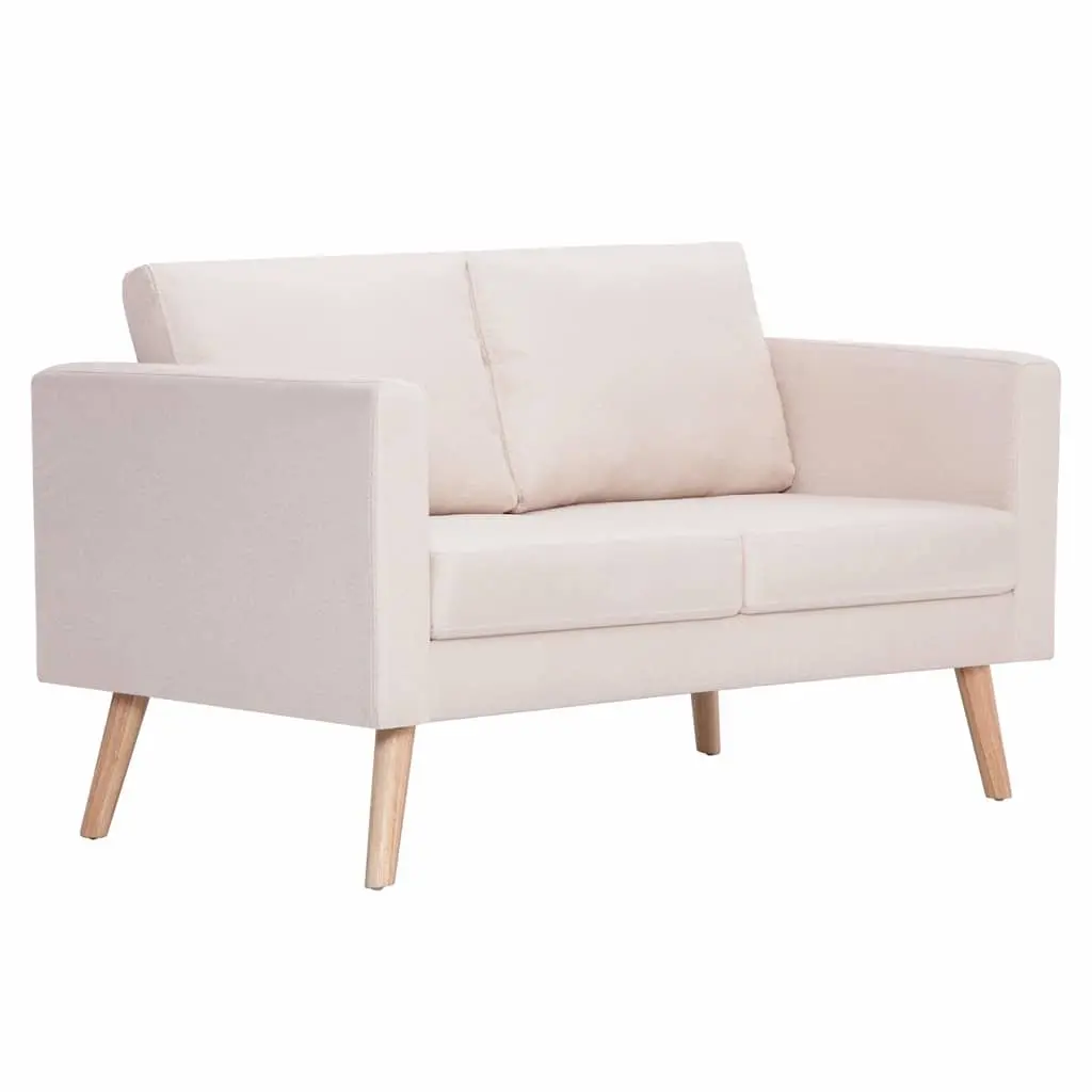 Cream Fabric Sofa 2-Seater Wooden Frame Thick Padded Cushions Living Room Couch