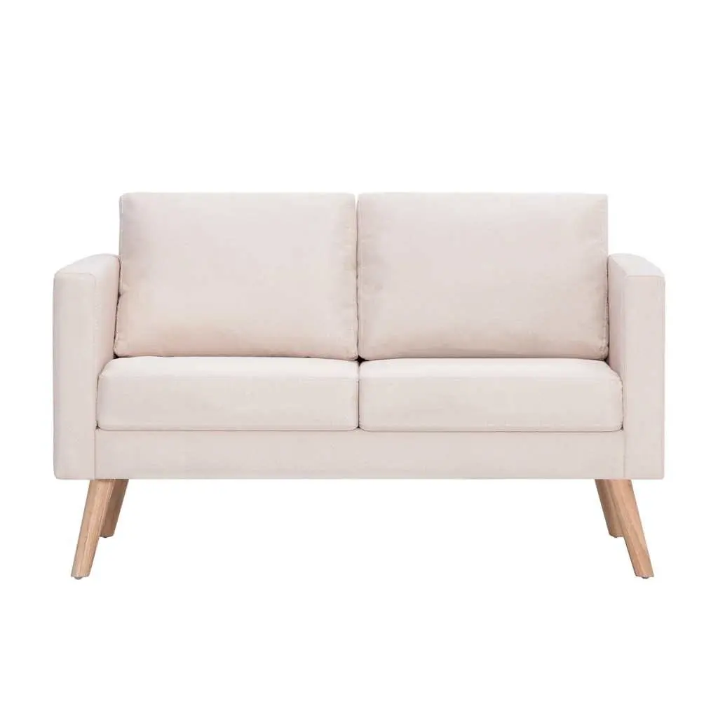 Cream Fabric Sofa 2-Seater Wooden Frame Thick Padded Cushions Living Room Couch