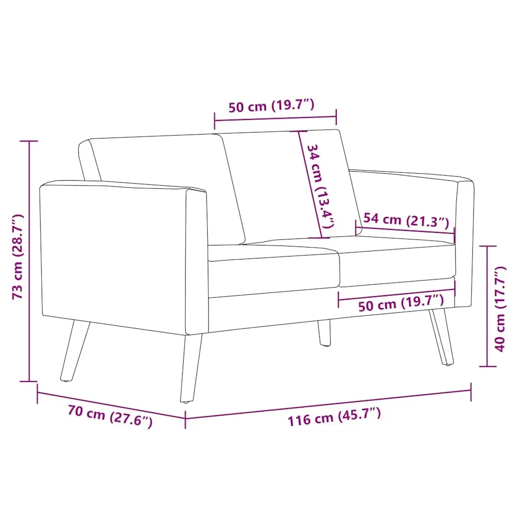 Cream Fabric Sofa 2-Seater Wooden Frame Thick Padded Cushions Living Room Couch