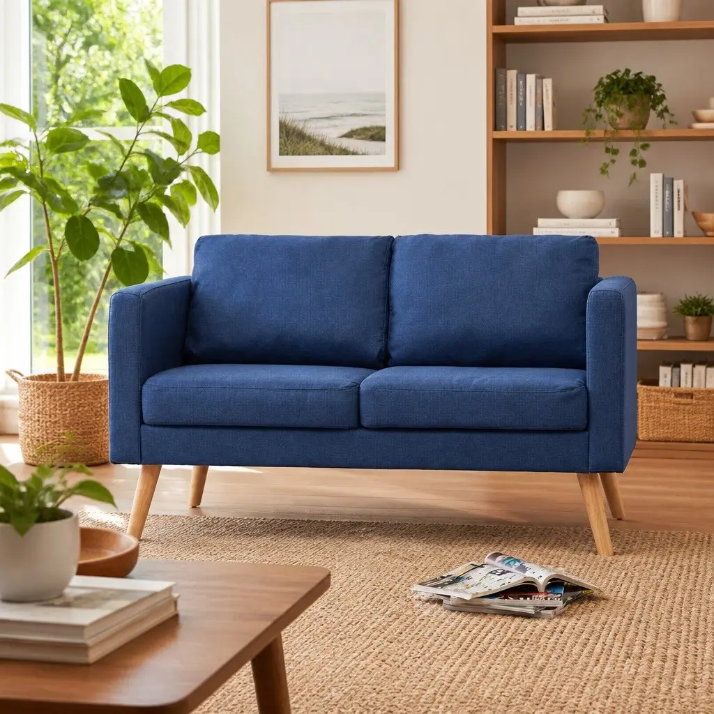 BlueFabric2SeaterCouchLivingRoomFurniturePaddedCushionsRemovableCovers