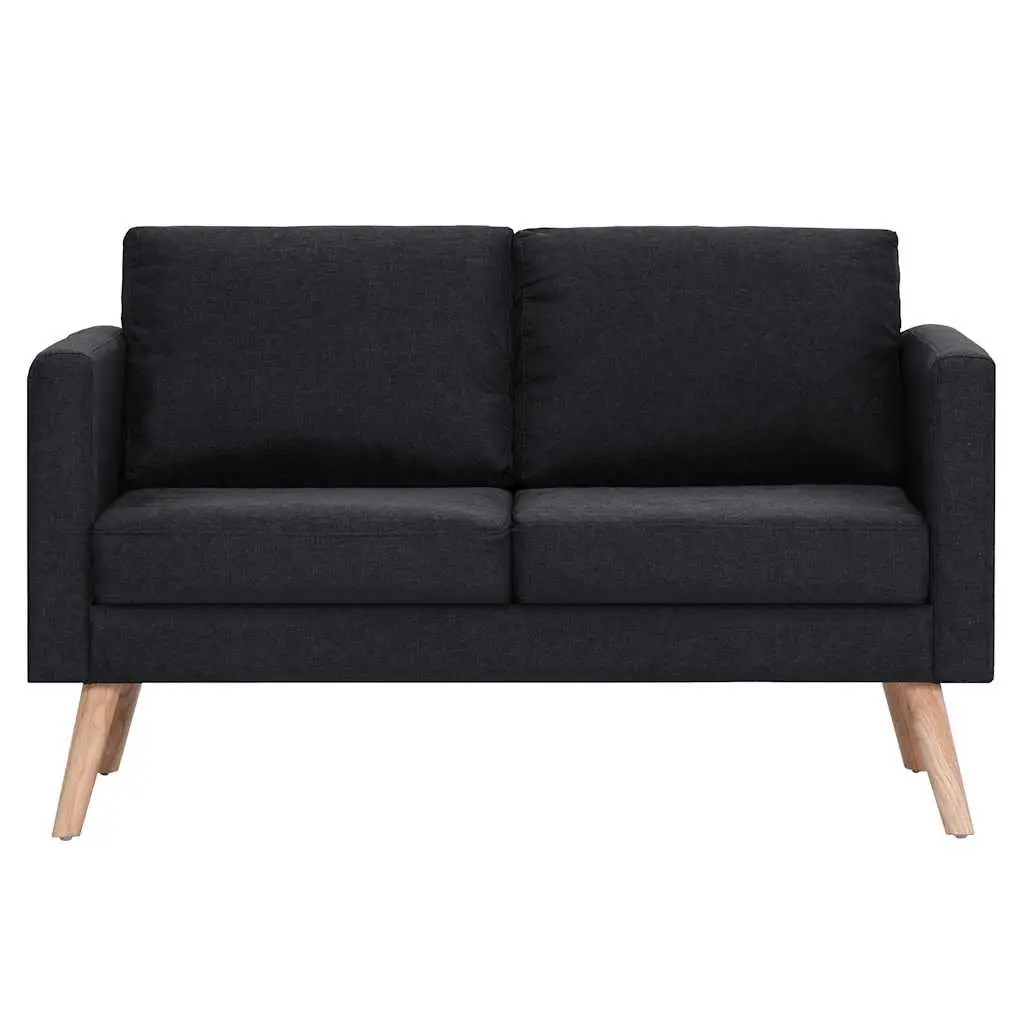 Black Fabric 2-Seater Sofa Couch with Padded Cushions and Removable Covers for Living Room